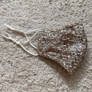 NWOT Silver Sequin Face Mask with Strap Adjustors